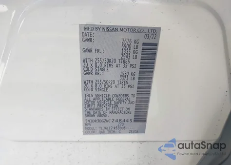 2022 Nissan Pathfinder Platinum 2Wd из США, поврежденный, VIN 5N1DR3DG2NC248445